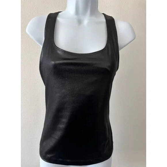Bebe Sport Vintage Tank Top M Y2K Faux Leather Liquid Look Racerback Made in USA - Picture 2 of 13